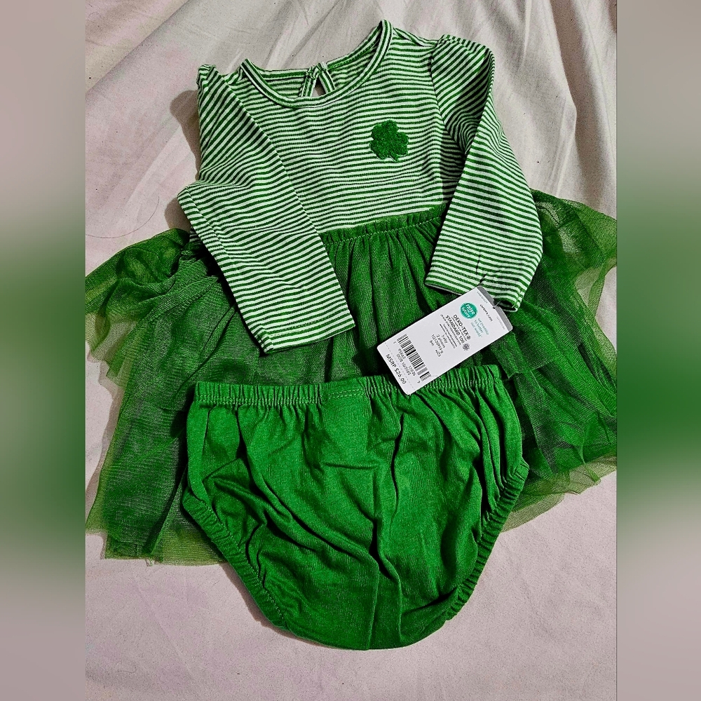 2 piece, st pattys day outfit, green, stripes, 6 months